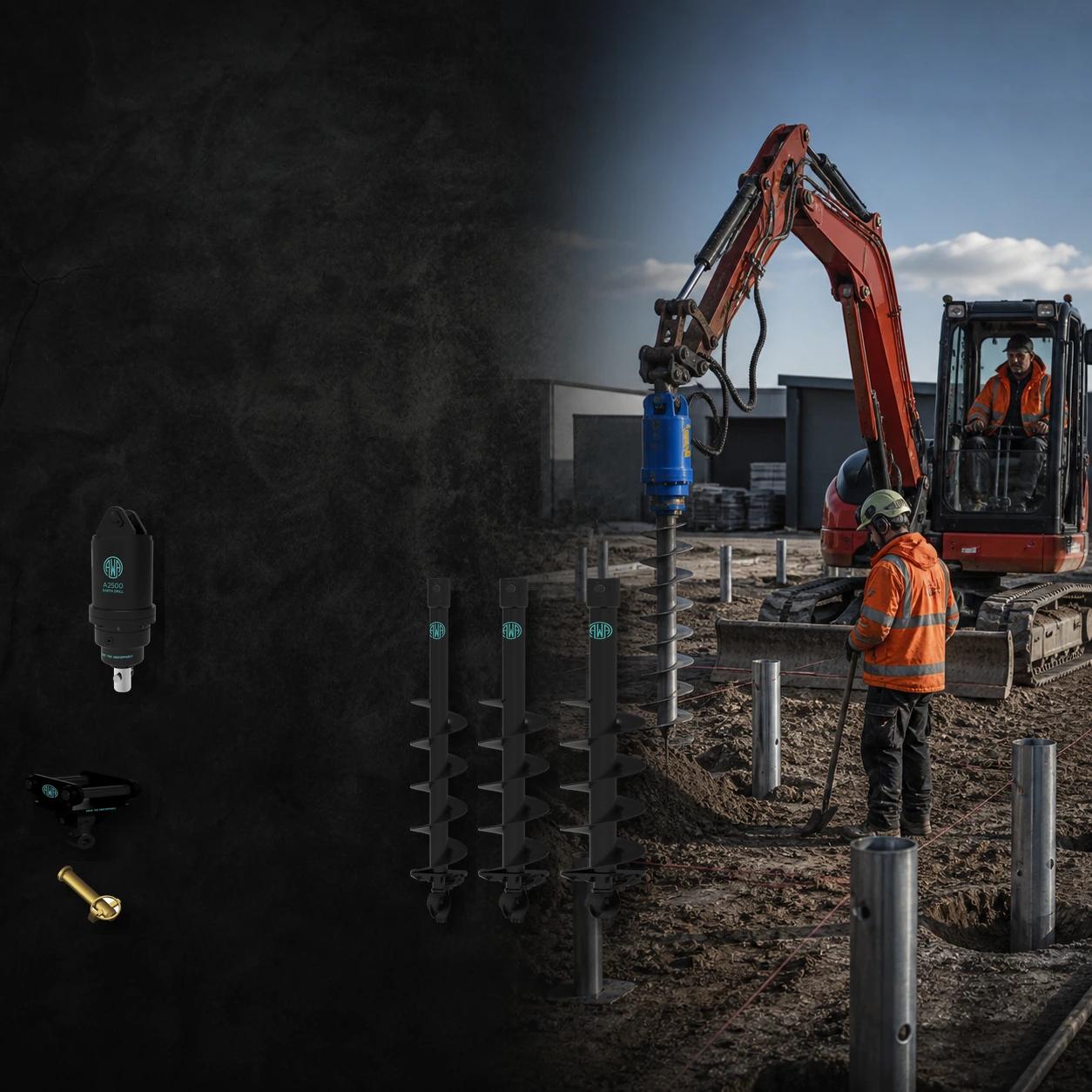 Piles & Foundations A2500 + S40, excavator attachment for excavators, S40 hitch. AWA at Attachment Warehouse.