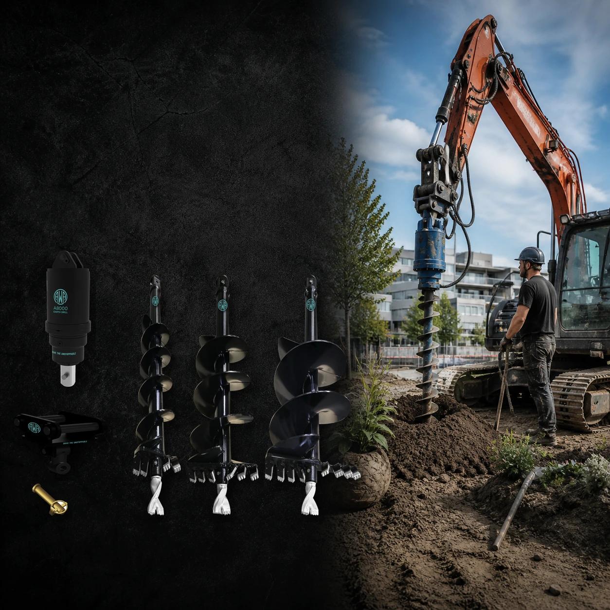 Large Bore & Planting A8000 + S45, excavator attachment for excavators, S45 hitch. AWA at Attachment Warehouse.