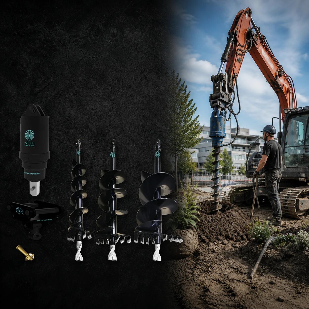 Large Bore & Planting A25000 + S60, excavator attachment for excavators, S60 hitch. AWA at Attachment Warehouse.