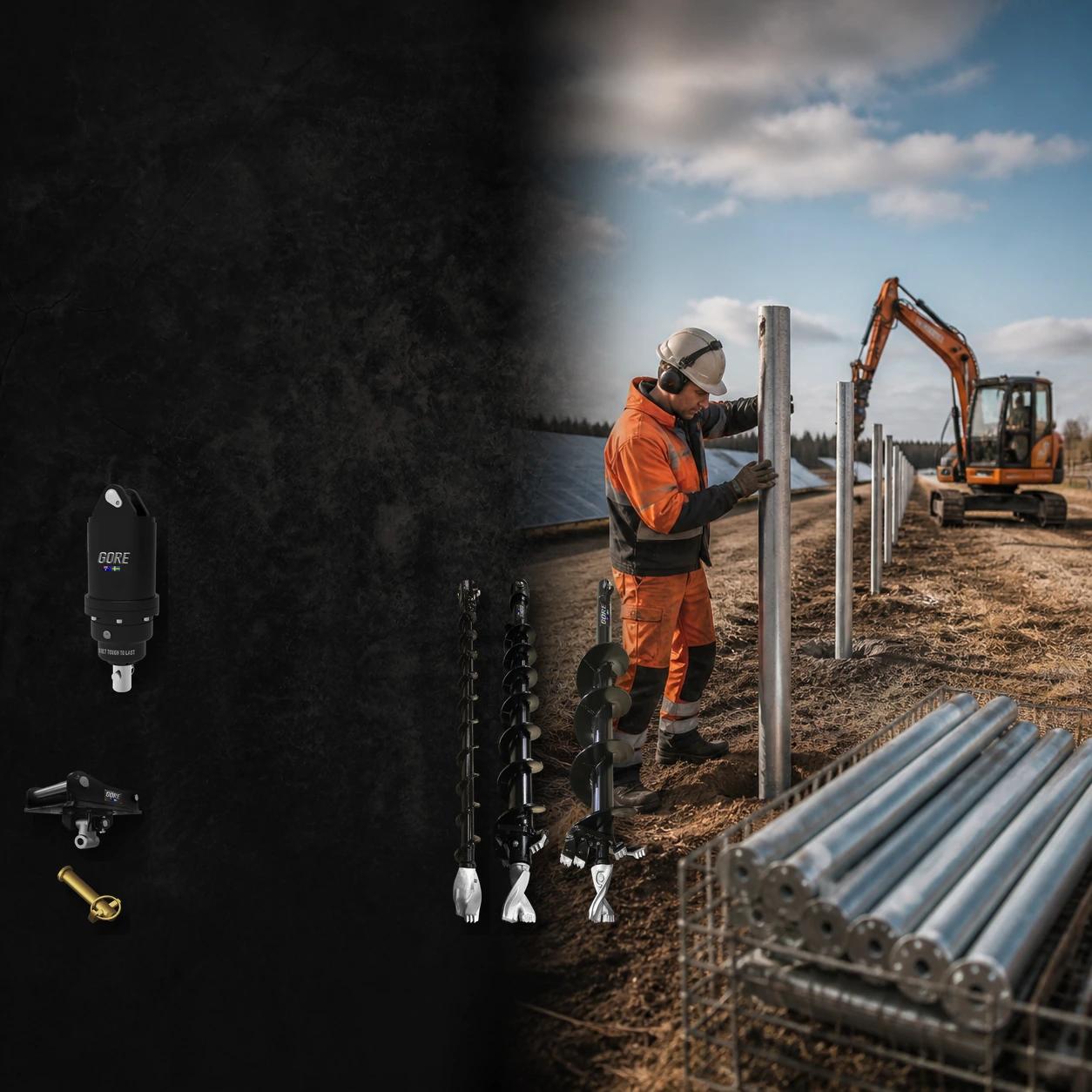 Fencing & Solar G4500 + S40, excavator attachment for excavators, S40 hitch. GORE at Attachment Warehouse.