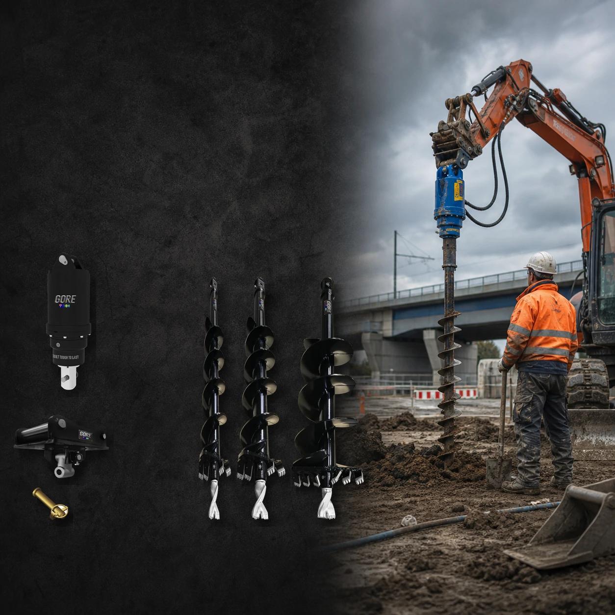 Foundations & Groundwork G8000 + S45, excavator attachment for excavators, S45 hitch. GORE at Attachment Warehouse.