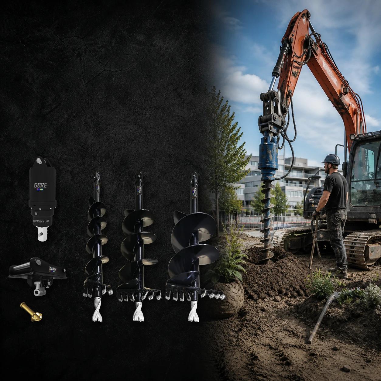 Storhål & plantering G8000 + S45, grävmaskinsredskap till grävmaskin, fäste S45. GORE hos Attachment Warehouse.