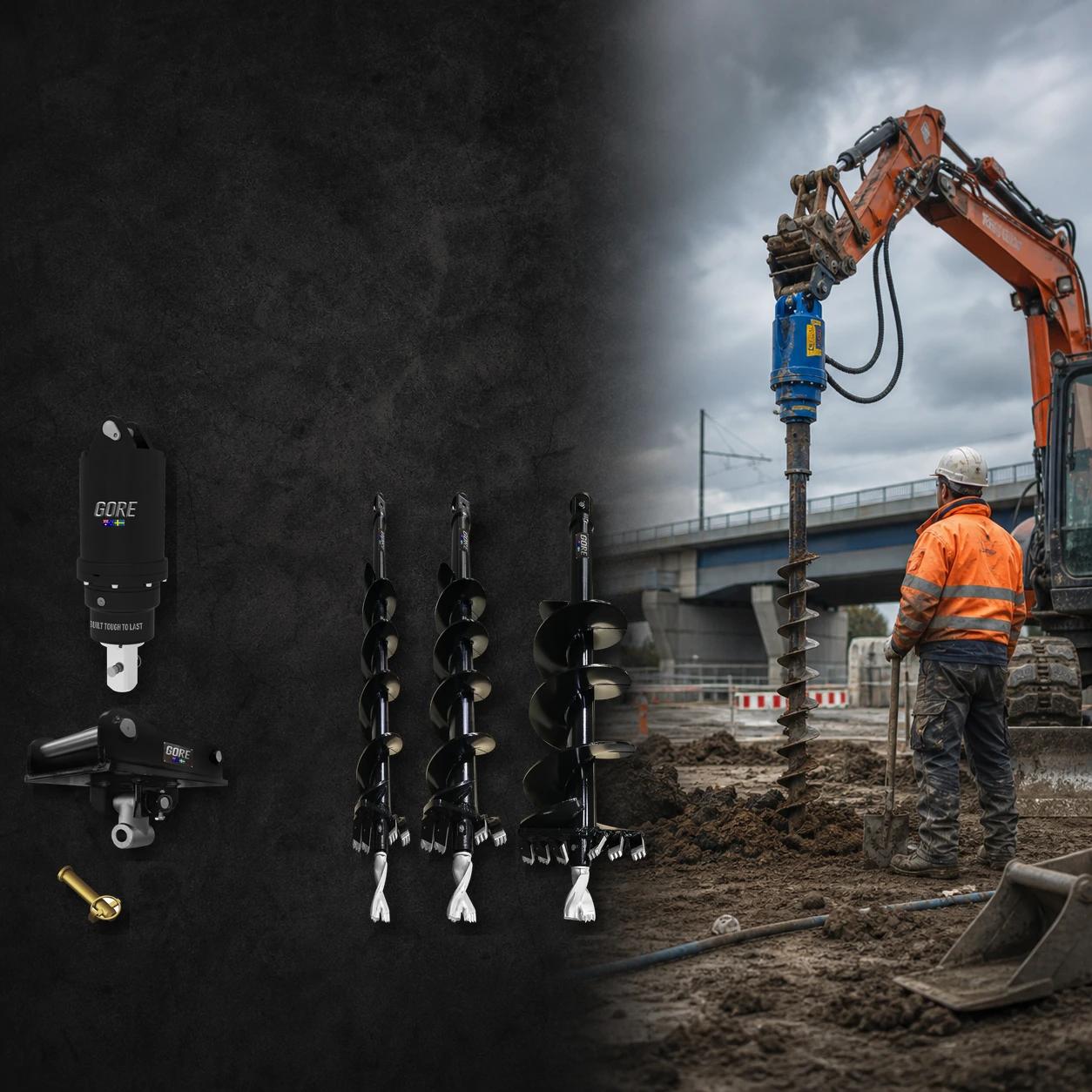 Foundations & Groundwork G12000 + S60, excavator attachment for excavators, S60 hitch. GORE at Attachment Warehouse.