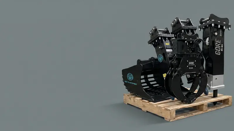 Three attachments on a pallet ready for bulk dispatch
