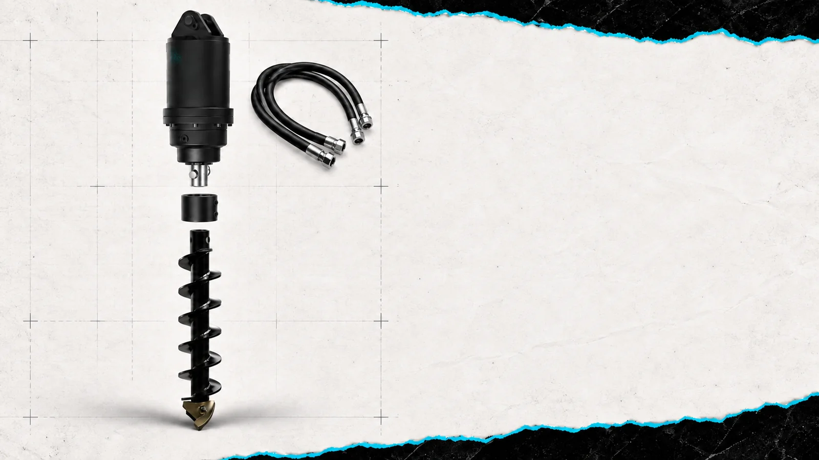 Bohrantrieb, Hydraulikschläuche und Bohrschnecke als getrennte Bestandteile eines Bohrsystems.
