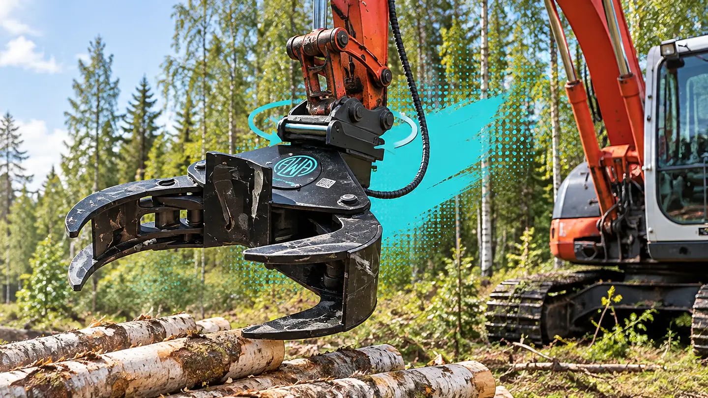 Rotating grapple at work in the forest