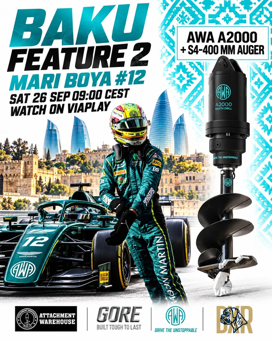 Baku Feature Race poster with Mari Boya #12 and an AWA A2000 auger drive with an S4-400 mm auger