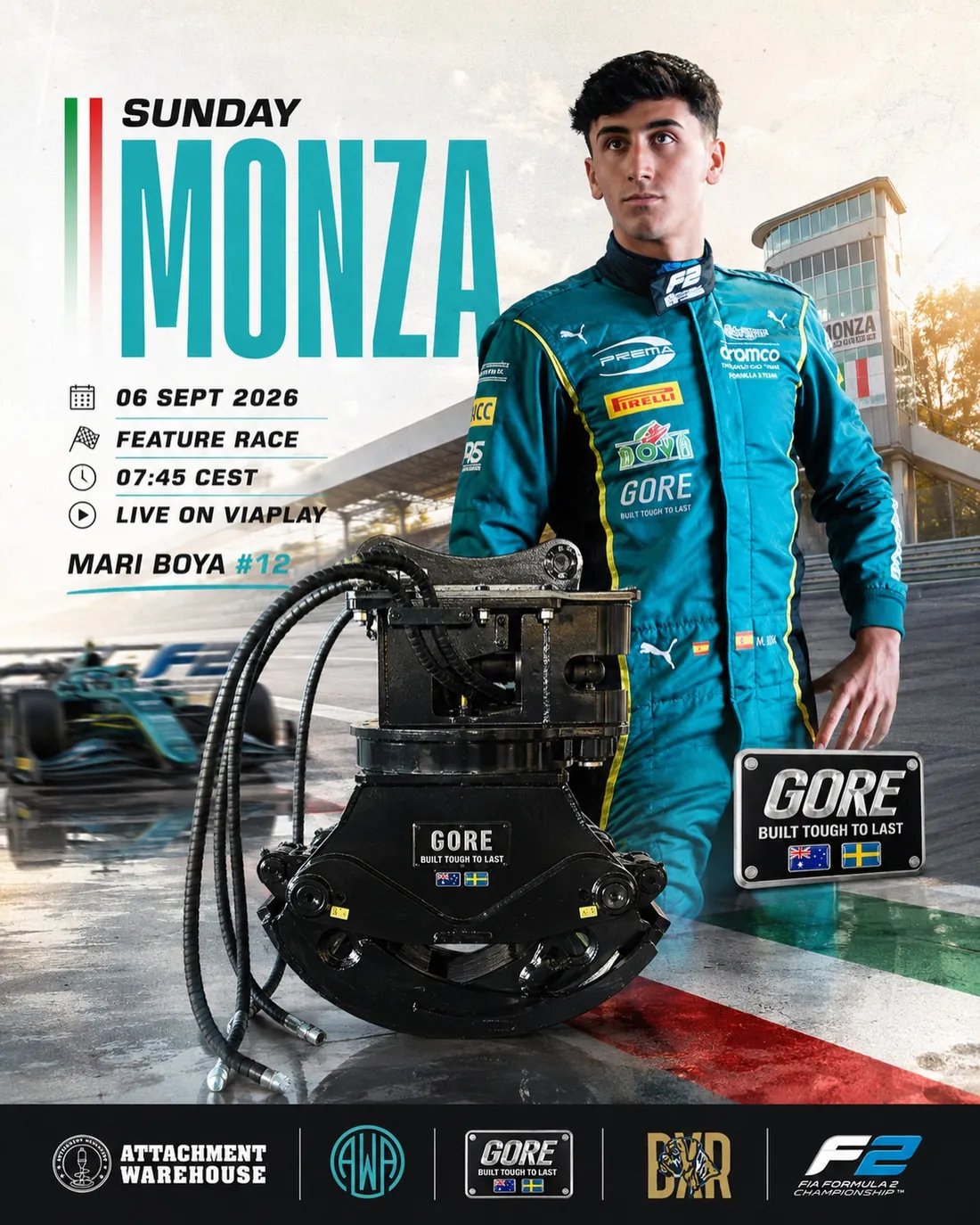 Monza Feature Race poster with Mari Boya #12 and a GORE rotating grapple