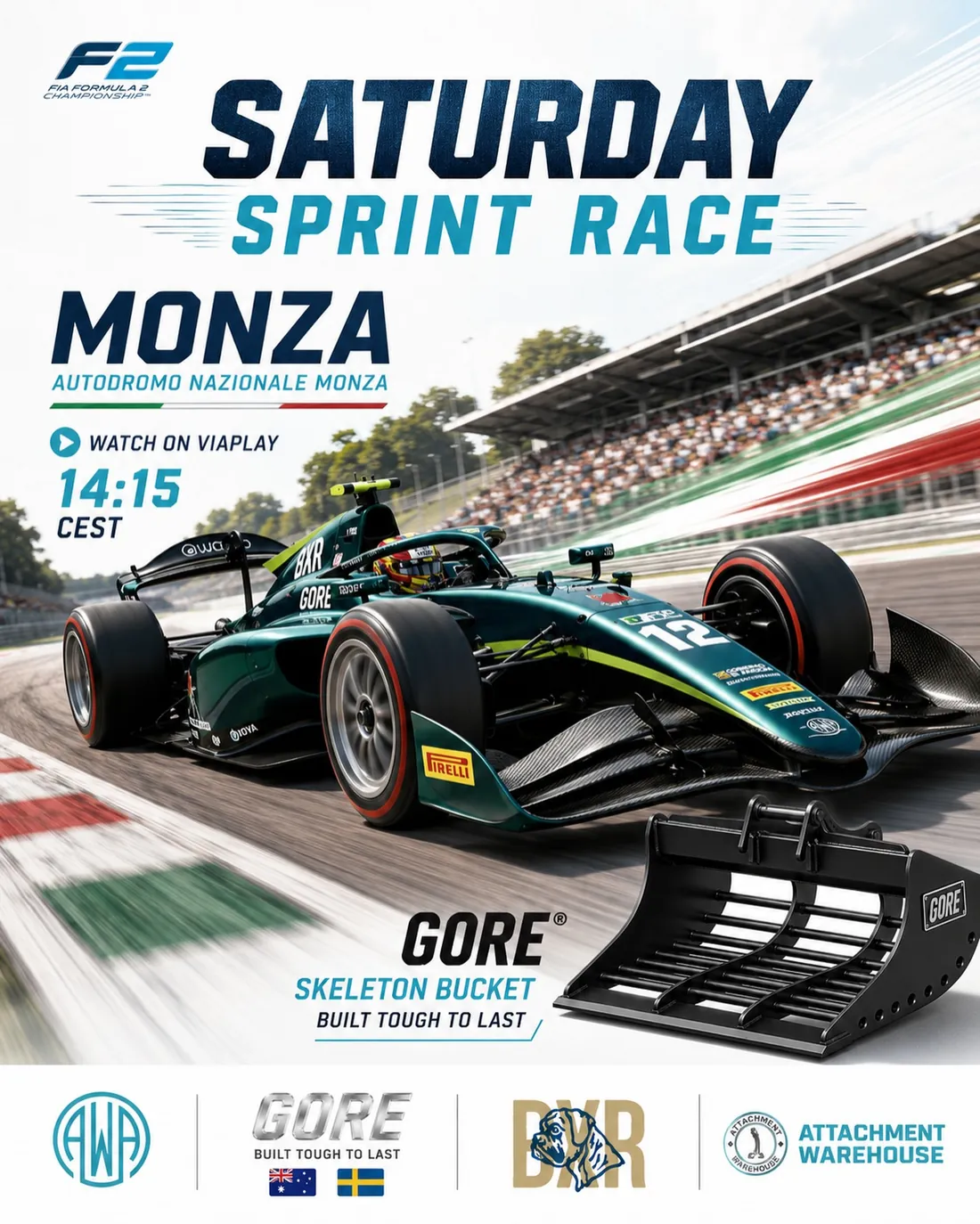 Monza Sprint Race poster with Mari Boya’s car #12 and a GORE skeleton bucket