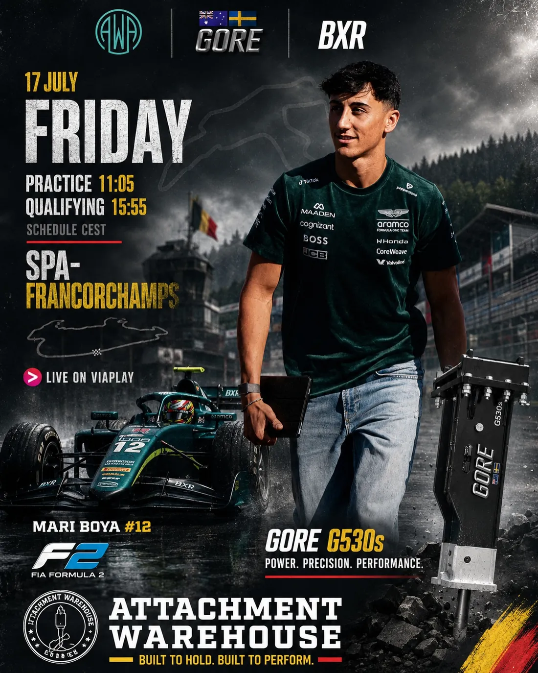Spa-Francorchamps Friday poster with Mari Boya #12 and a GORE G530 hydraulic hammer