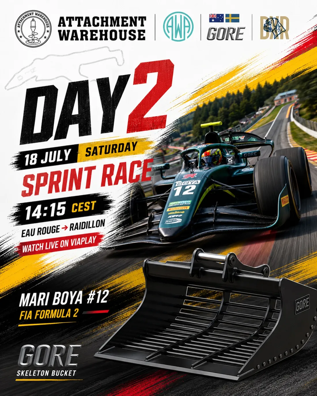 Spa-Francorchamps Sprint Race poster for Saturday 18 July with car #12 and a GORE skeleton bucket