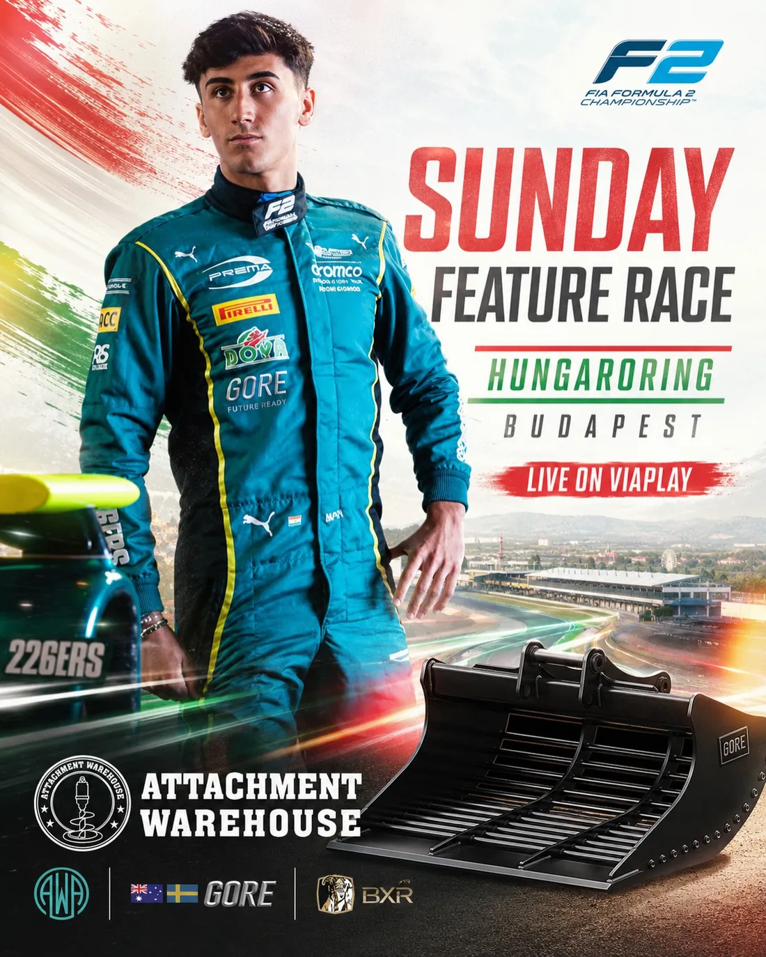 Hungaroring Feature Race poster with Mari Boya #12 and a GORE skeleton bucket
