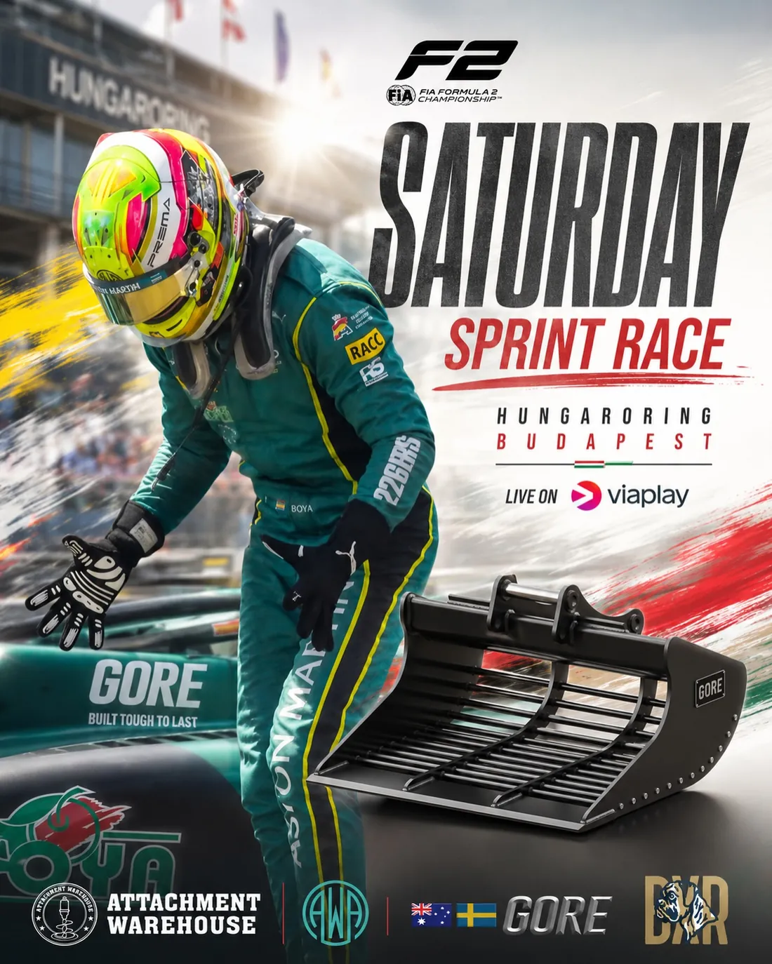 Hungaroring Sprint Race poster with Mari Boya #12 and a GORE skeleton bucket