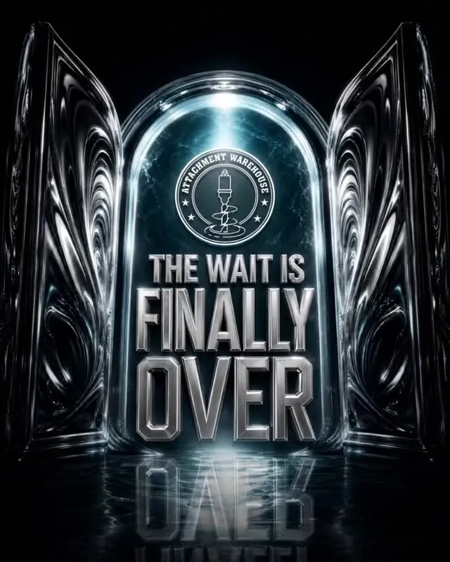 Campaign image with the words The Wait Is Finally Over and the Attachment Warehouse logo